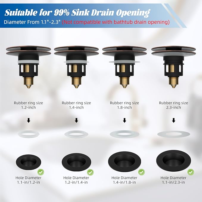 Hibbent 2 Pack All Metal Upgraded Bathroom Sink Stopper, Universal Pop Up Sink - Image 8