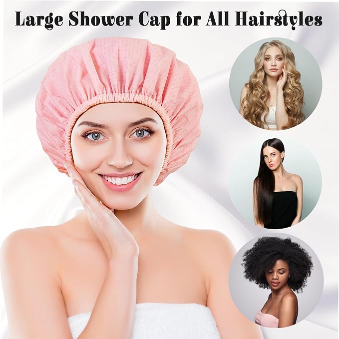 Shower Cap for Women, Shower Caps Reusable Waterproof, Large Plastic Satin - Image 4