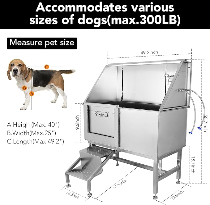 50" Dog Grooming Tub, Stainless Steel Pet Washing Station, Professional Dog - Image 2