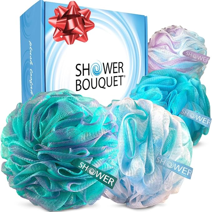 SHOWER BOUQUET Loofah-Bath-Sponge XL Swirl-Mix-Color 4-Pack // Extra-Large 75g by ShowerBouquet%C2%AE