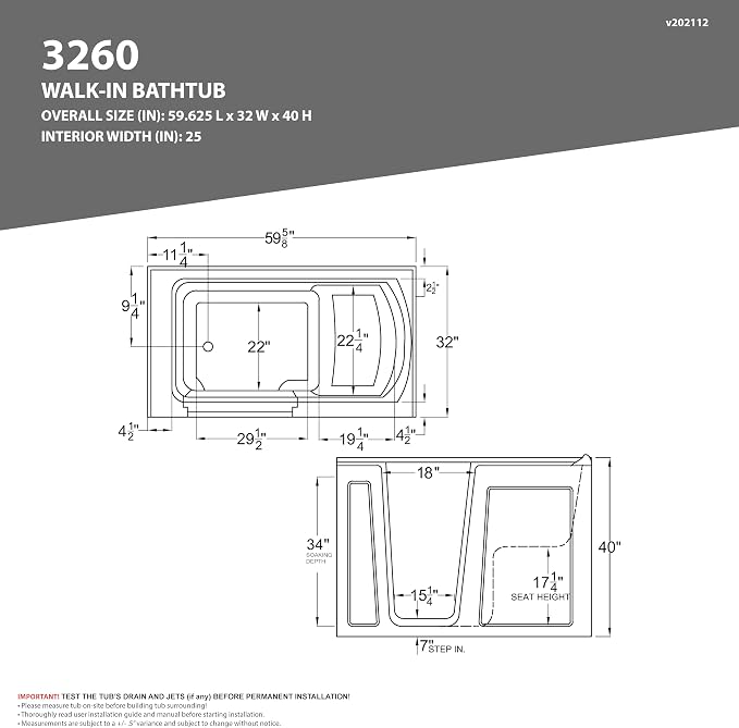 ANZZI Tubs Series Left Drain Quick Fill Walk-In Whirlpool and Air Tub - Image 9