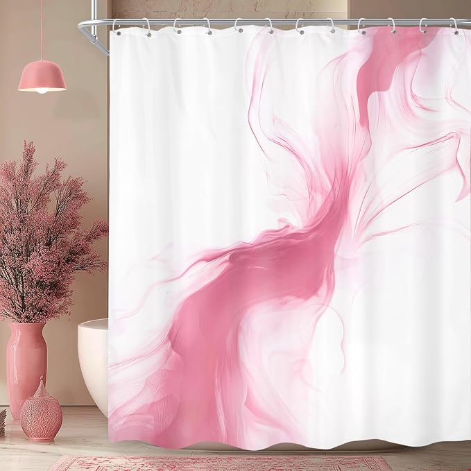 Cinbloo Pink Shower Curtain 60Wx72H Abstract Marble Ombre Modern Ink Texture by Cinbloo