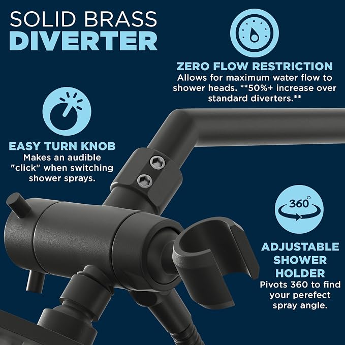 HammerHead Showers® Solid Metal Dual Shower Head Combo – MATTE BLACK – 8 Inch - Image 5