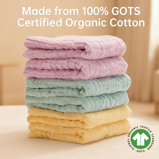 Organic Muslin Baby Washcloths 6 Pack Baby Bath Face Towel 12x12 Inch Extra - Image 5