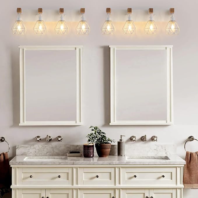 Farmhouse Vanity Light for Bathroom, 4-Light White Wood Bathroom Vanity Light - Image 5