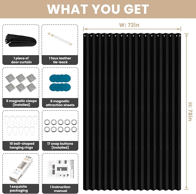 Accordian Door Curtain, 100% Blackout Folding Magnetic Doorway Curtains - Image 3