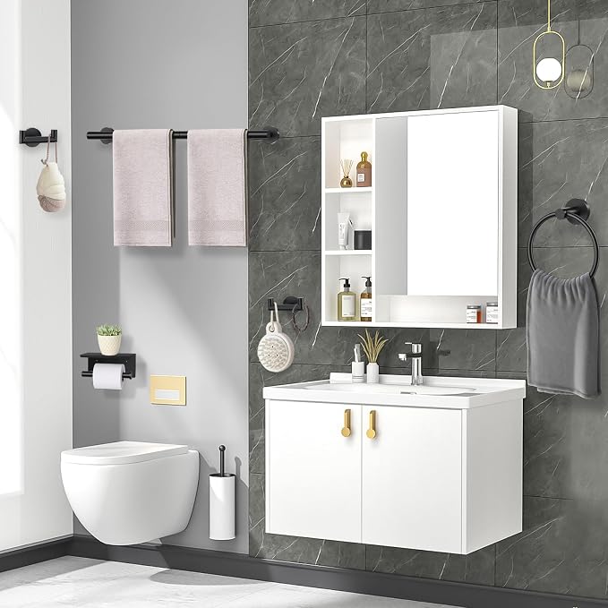 TNOMS 5 Pieces Towel Bar Set Matte Black Bathroom Hardware Set Upgraded Toilet - Image 7
