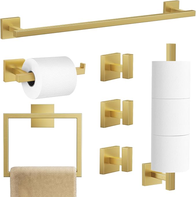 TQKAG 7-Pieces Brushed Gold Bathroom Hardware Accessories Set 23.6" SUS304 by TQKAG