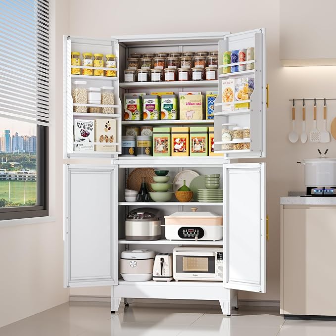 75" Tall Metal Kitchen Pantry Storage Cabinet, Freestanding Cupboard Storage - Image 8