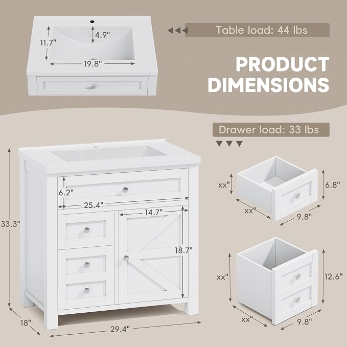 YESHOMY Bathroom Vanity with 30" Sink, Modern Wood Pedestal Bathroom Spacious - Image 2