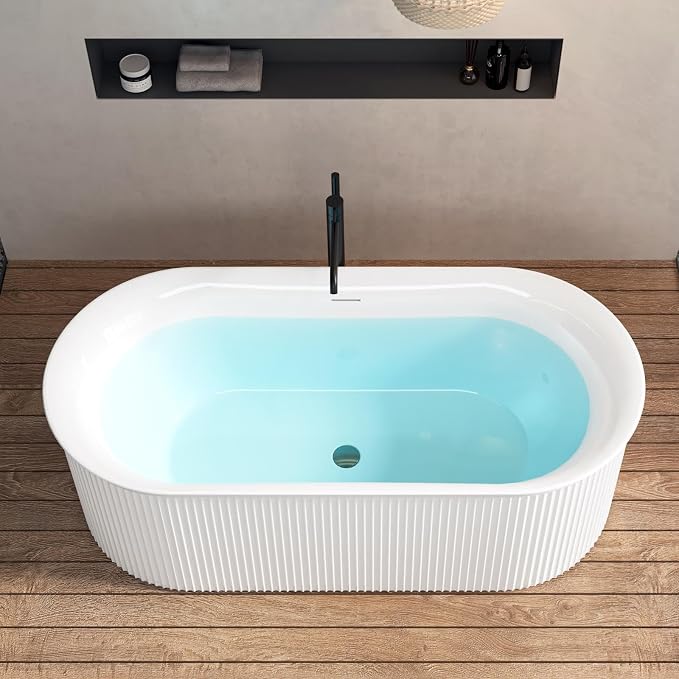 FerdY Nami 67" Acrylic Freestanding Bathtub, V Shape Freestanding Soaking - Image 3