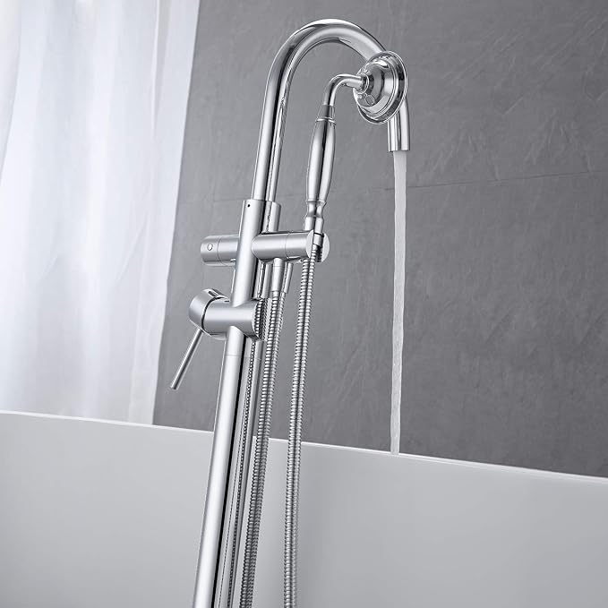Tub Filler Freestanding Bathtub Faucet Chrome Floor Mounted Brass Bathroom Tub - Image 5