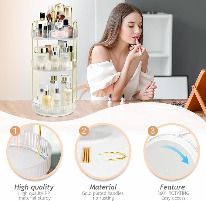 Rotating Makeup Organizer for Vanity, High-Capacity Skincare Perfume Storage - Image 3