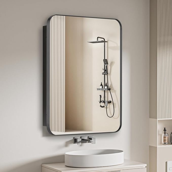 Bathroom Medicine Cabinet with 20"x30" Stainless Steel Framed Mirror, Recessed by HOME