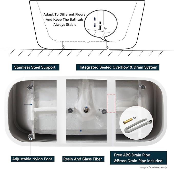 FerdY Maui 67" Freestanding Bathtub Elegant Freestanding Soaking Bathtub - Image 6