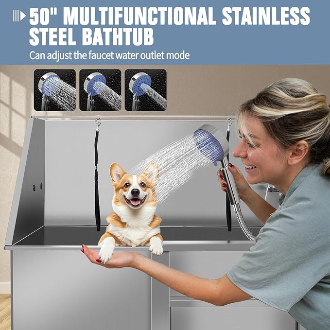 50 Inch Professional Dog Wash Station, Stainless Steel Dog Grooming Tub - Image 5