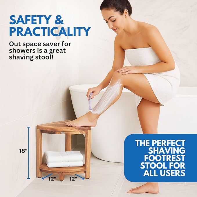 DecoTeak Teak Corner Shower Shelf – 2 Tier Waterproof Bathroom Storage - Image 4