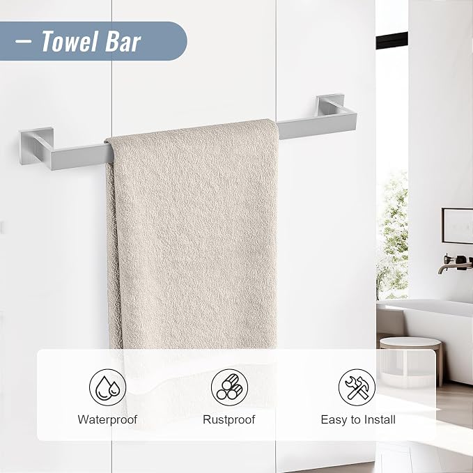 YACVCL 5 Pieces Brushed Nickel Bathroom Accessorie Set 23.6 Inch Towel Bar Set - Image 2