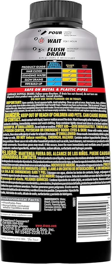 Drano Dual-Force Foamer Clog Remover, Commercial Line, 17 oz - Image 8