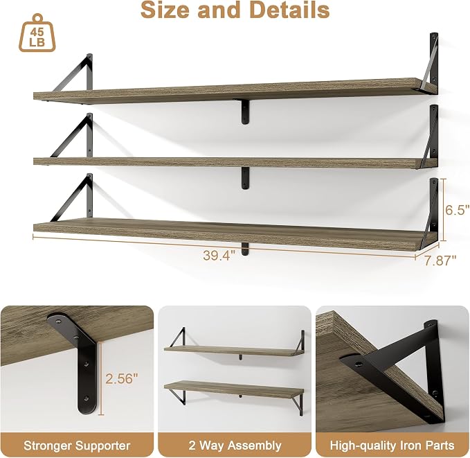 Fun Memories Long Wall Shelves for Bedroom, Rustic Wood Display Shelf for Home - Image 2