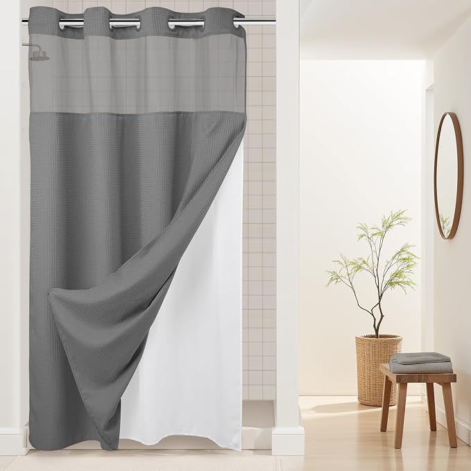 River Dream Heavyweight No Hooks Required Dotted Waffle Weave Shower Curtain by RiverDream