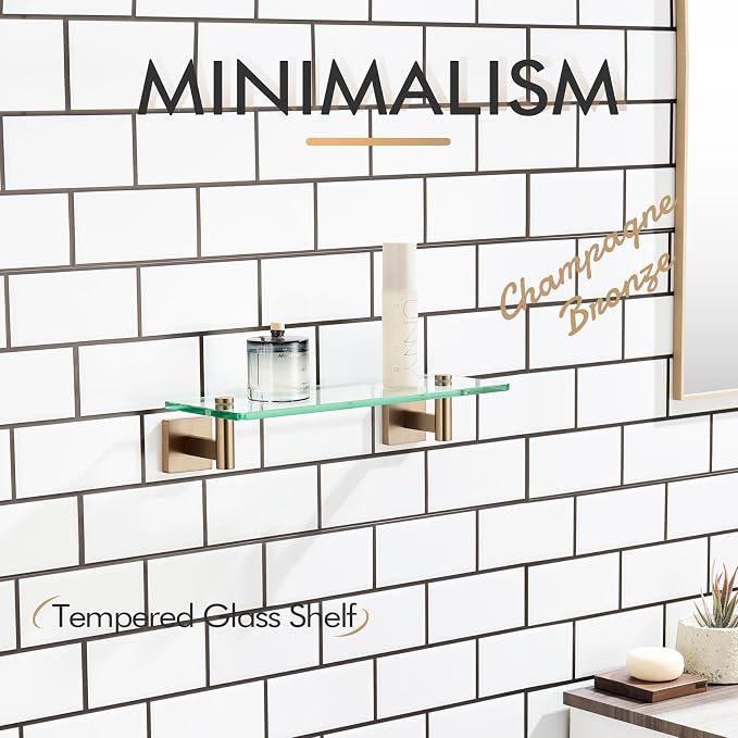 KOKOSIRI Wall Shelves Bathroom Hardware Glass Floating Shelf 12-Inch - Image 4