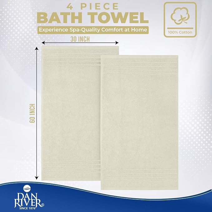 DAN River Extra Large Bath Towels Set of 4, 30 x 60 Inches - Image 3