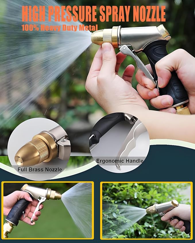 Heavy Duty High Pressure Hose Nozzle, All Metal Brass Adjustable Spray Nozzle - Image 6