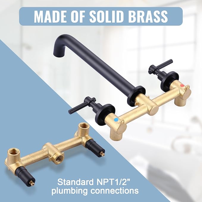 Wall Mount Tub Filler Tub Faucet High Flow Bathtub Faucets Two Handles Solid - Image 4