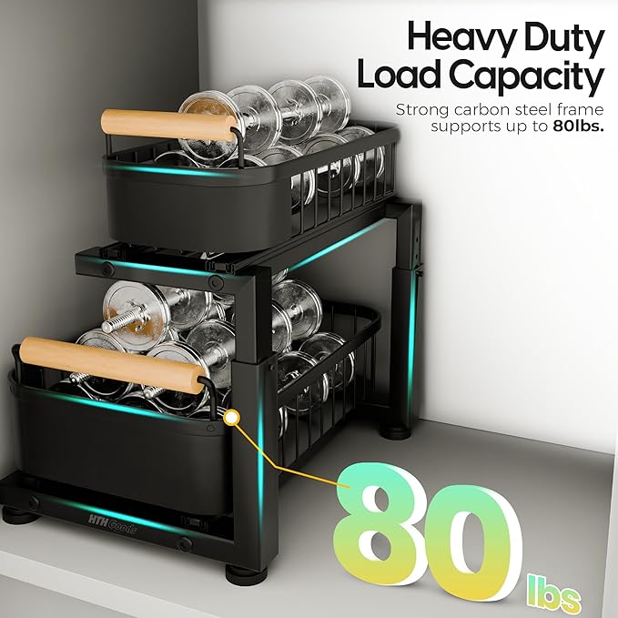 Premium Heavy Duty Carbon Steel Under Sink Organizer, 2 Tier Pull Out Cabinet - Image 5
