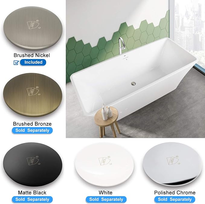 FerdY Sentosa 67" Acrylic Freestanding Bathtub, Contemporary Design Soaking Tub - Image 3