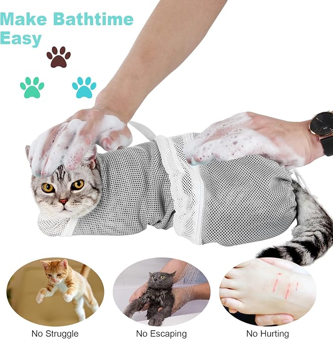 Cat Bag for Bathing Set with Cat Grooming Washing Bag Adjustable Pet Shower - Image 3