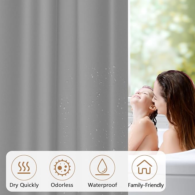 72 x 78 inch Extra Long Waterproof Fabric Shower Curtain Liner, Light Grey - Image 5