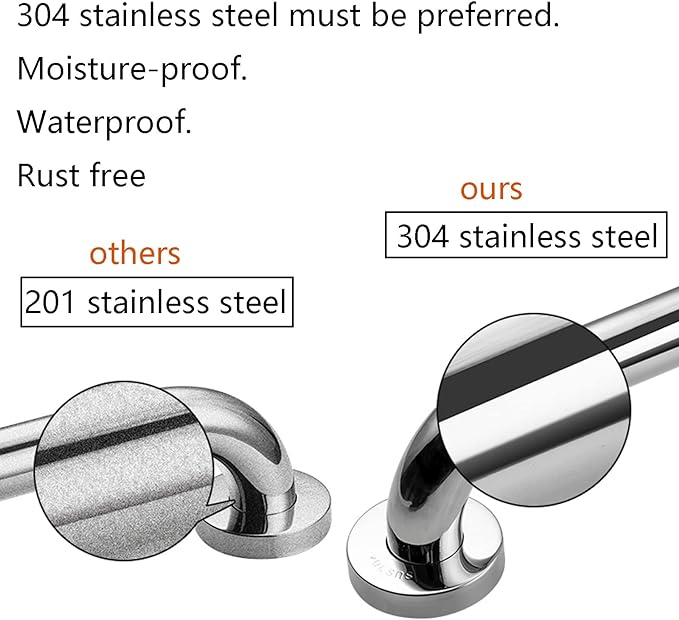 Shower Grab Bar, 2 Pack 12 Inch Bathroom Grab Bar, 1.25" Diameter 304 Stainless - Image 4
