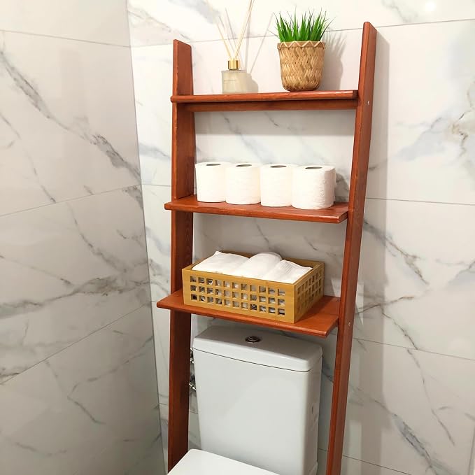 Over The Toilet Birch Wood Bathroom Organizer Shelves, 3-Tier Freestanding - Image 7