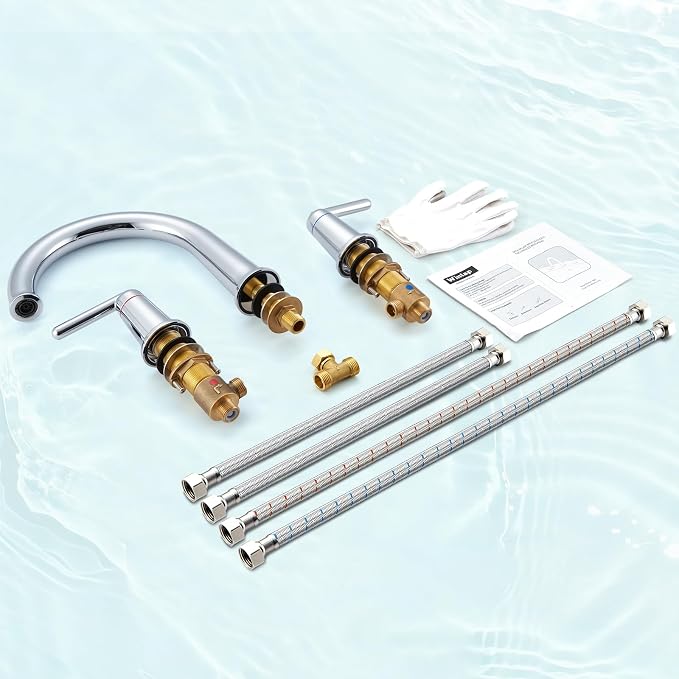 Roman Bathtub Faucet with Rough-in Valve 3 Hole Widespread Deck Mount Bath - Image 7