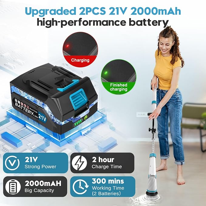 1500RPM Electric Spin Scrubber, 8 Brush Heads Electric Scrubber - Image 3