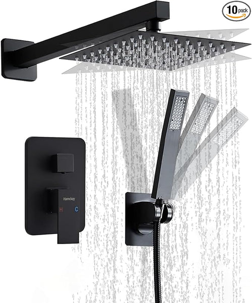 12 Inch Matte Black Shower Faucet Set by Hamckay