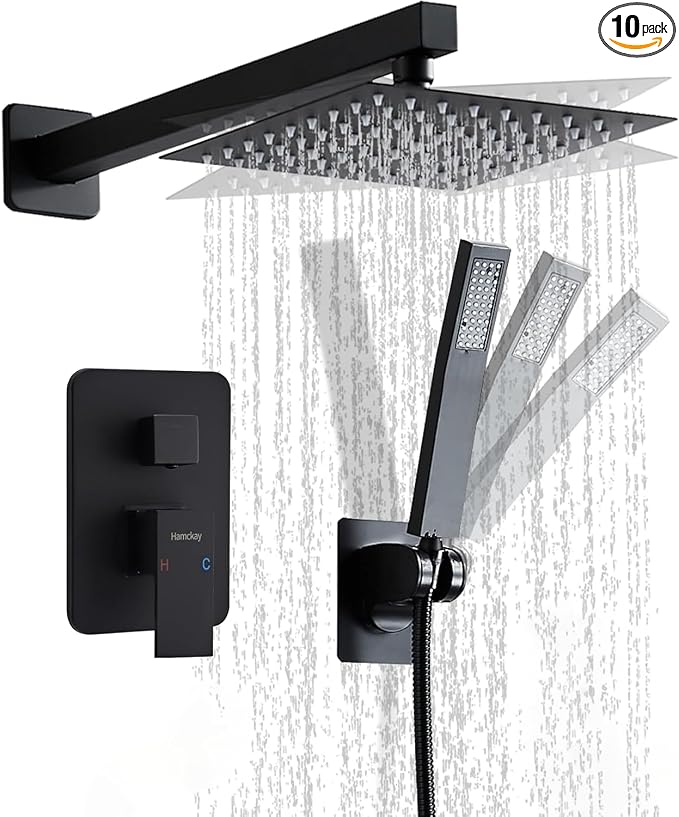 10 Inch Matte Black Shower Faucet Set by Hamckay