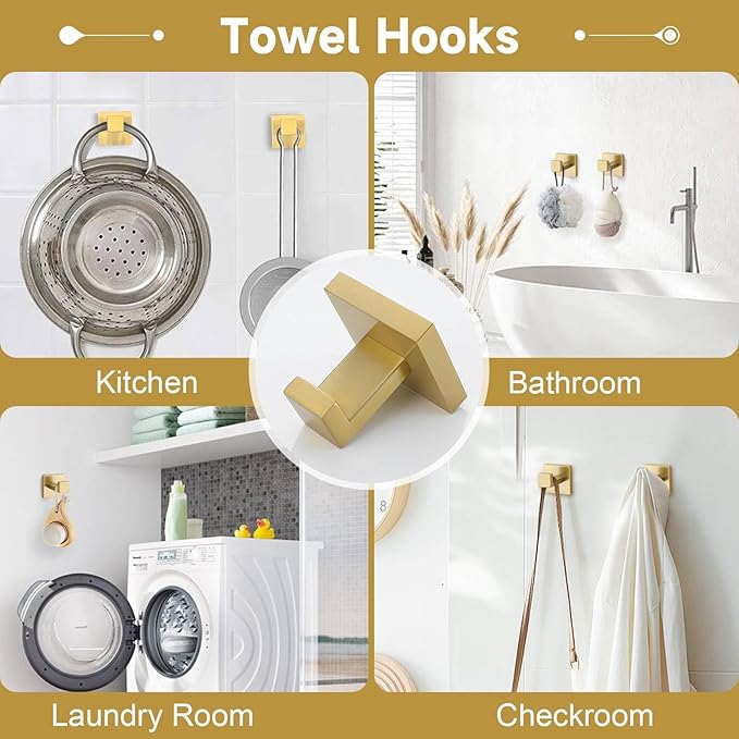 10-Piece Bathroom Hardware Accessories Set-Brushed Gold Towel Bar, Holder & - Image 5