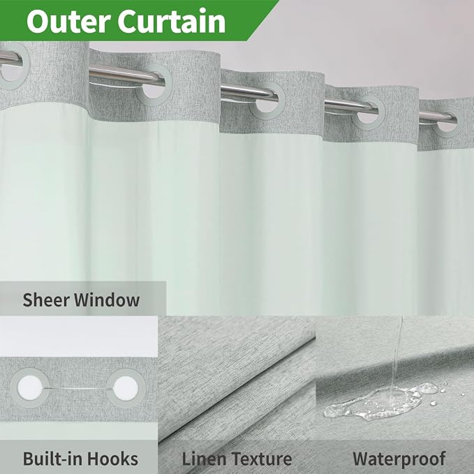 Stall No Hooks Needed Linen Textured Shower Curtain - Image 4