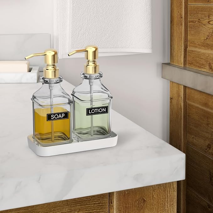 Soap Dispenser - 2 Pack, Antique Design Thick Glass Hand Soap Dispensers - Image 8