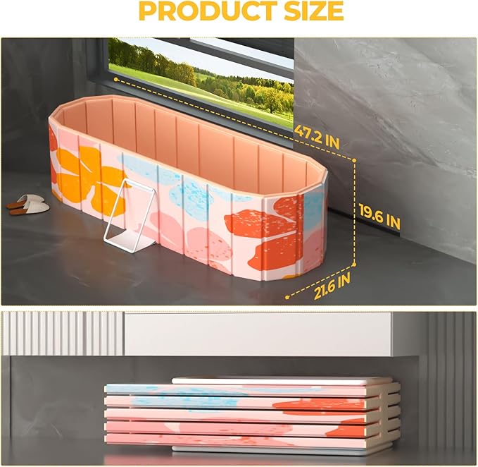 Portable Bathtub for Adults 47" Large Foldable No-Installation Soaking Tub for - Image 2