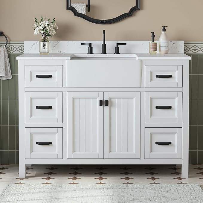 48 Inch Bathroom Vanity with Apron Farm Sink, Single Sink Bathroom Vanity by DELUXELIVING