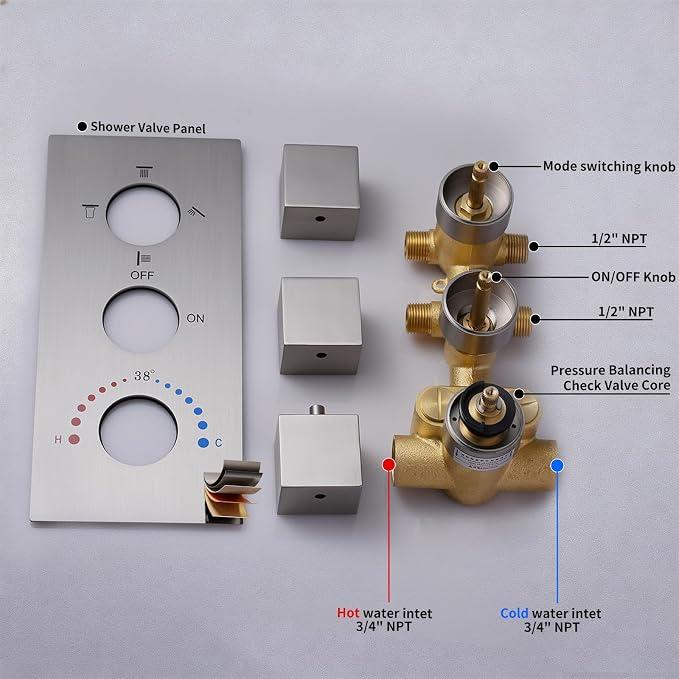 Thermostatic Shower System Brushed Nickel Shower Faucet Set, Four Modes Shower - Image 7