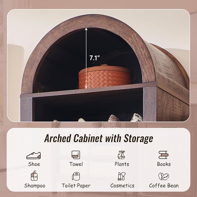 71" Tall Arched Bathroom Storage Cabinet, 8-Tier Modern Farmhouse Storage - Image 3