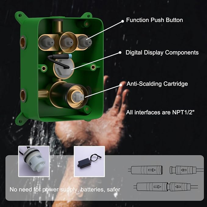 Matte Black Shower System with Body Jets, 12 inch Wall Mounted Shower Head and - Image 6