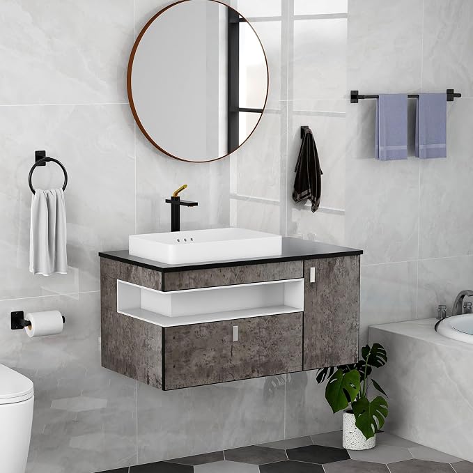 Matte Black Bathroom Accessories Set, KLJKPA 4 Pieces Bathroom Hardware Set - Image 6
