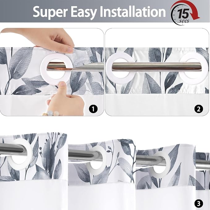 No Hook Shower Curtain and Liner Set, Bath Curtain Sets - Image 4