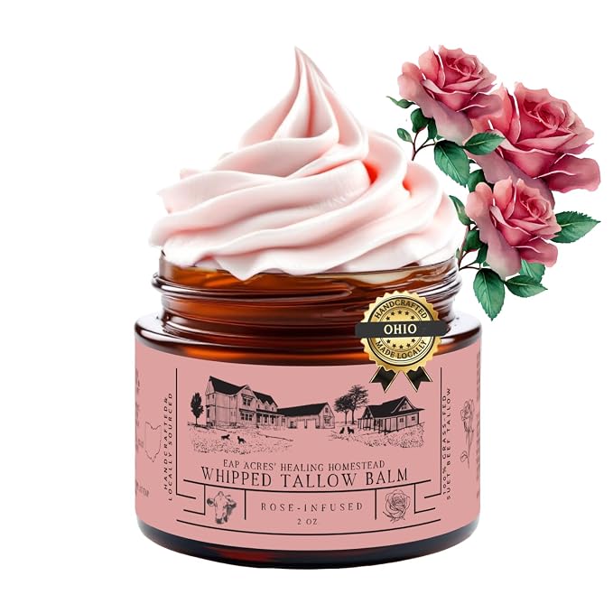 Rose-infused 100% Grass-Fed Whipped Tallow Balm-Organic Jojoba Oil, Rosehip Oil by EAPACRESHEALINGHOMESTEAD